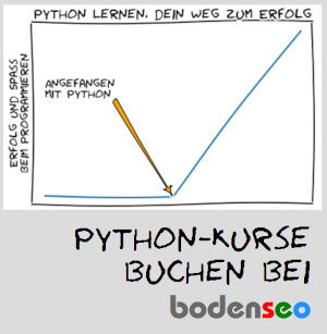 Hinweis auf Python-Kurse bei Bodenseo